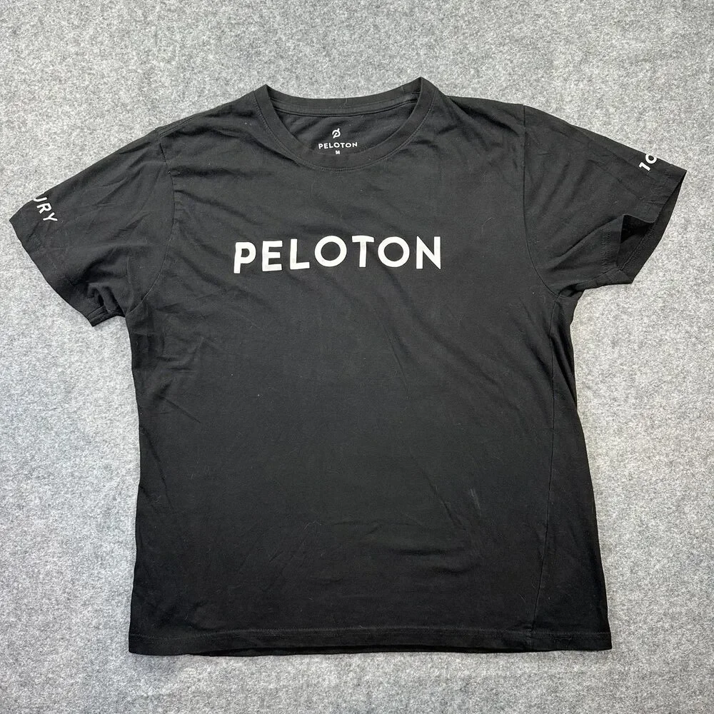 Peloton Shirt Mens Medium Black Century 100 Ride Graphic Tee Cotton Workout